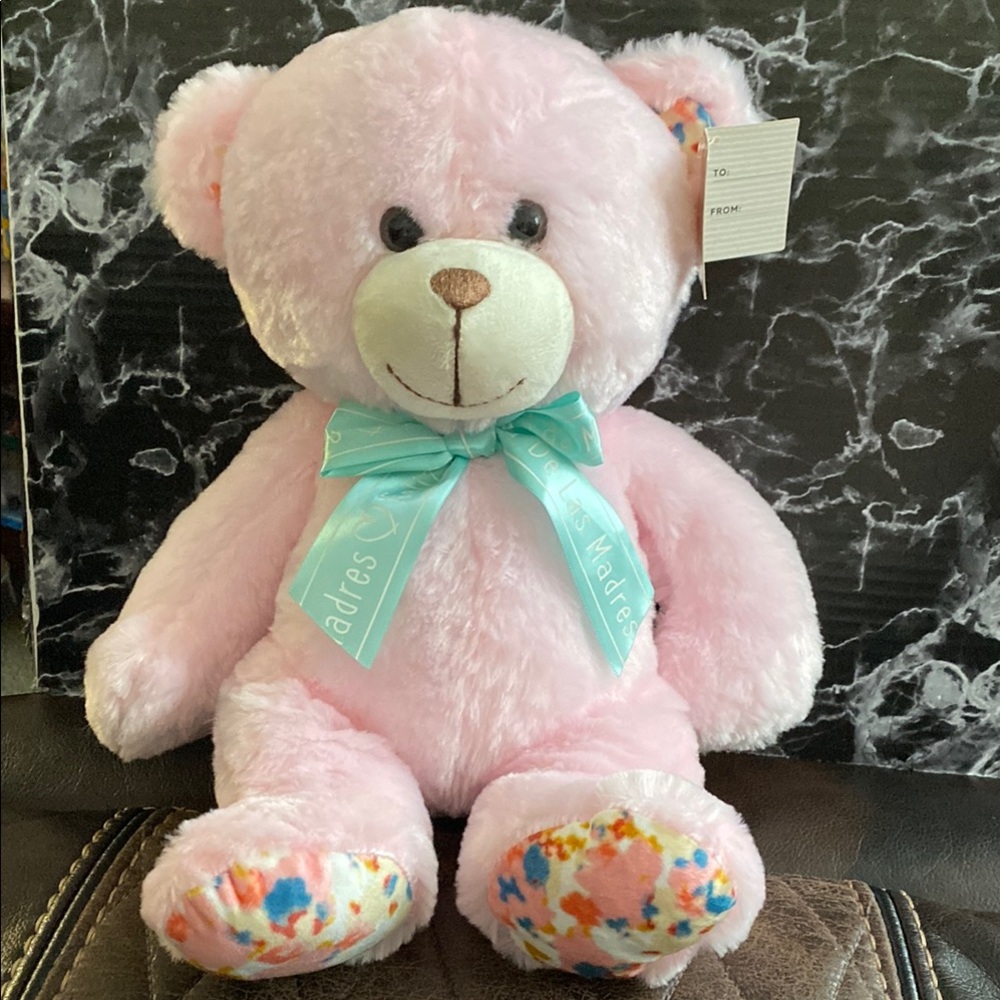 Pink Plush Teddy Bear with green Bow